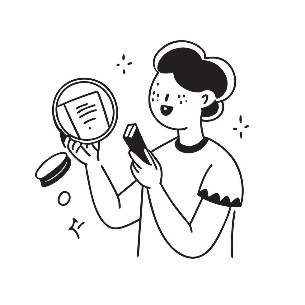 Person with Makeup Kit and Mirror for Beauty Service concept as A person holding a makeup kit and mirror set against a blank background providing space for text or graphics symboli Cleans Set 2 vector