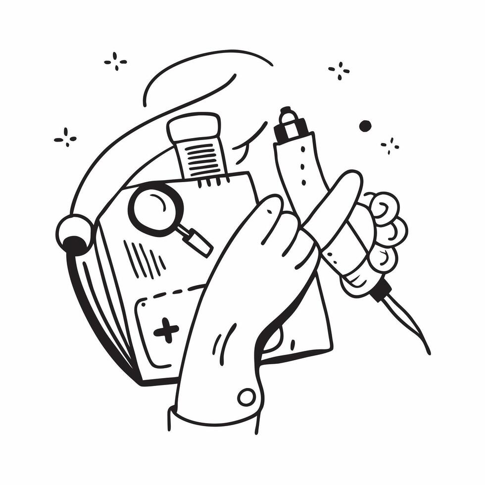 Person with Medical Bag and Stethoscope for Healthcare Service concept as A person holding a medical bag and stethoscope set against a blank background providing space for text or Cleans vector