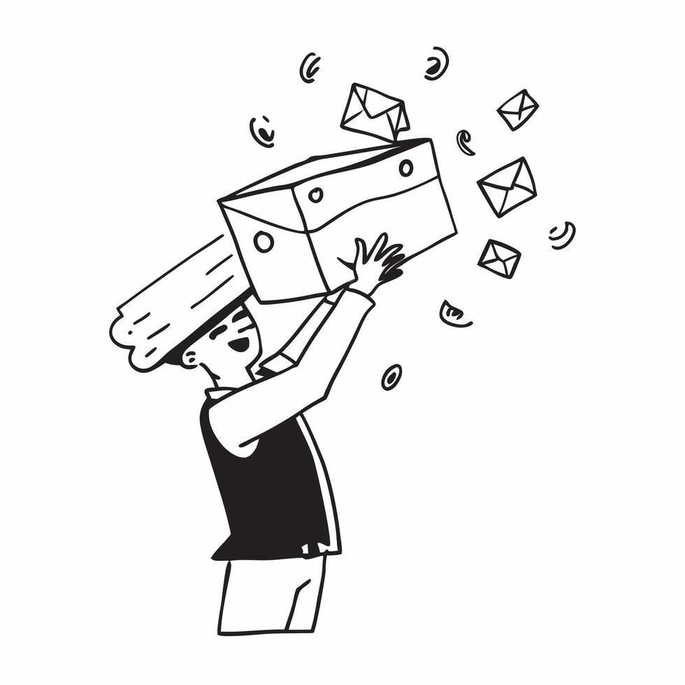 Person with Magic Mailbox and Floating Letters concept as A person holding a magic mailbox with floating letters set against a Cleans background providing space for text or graphics Cleans vector