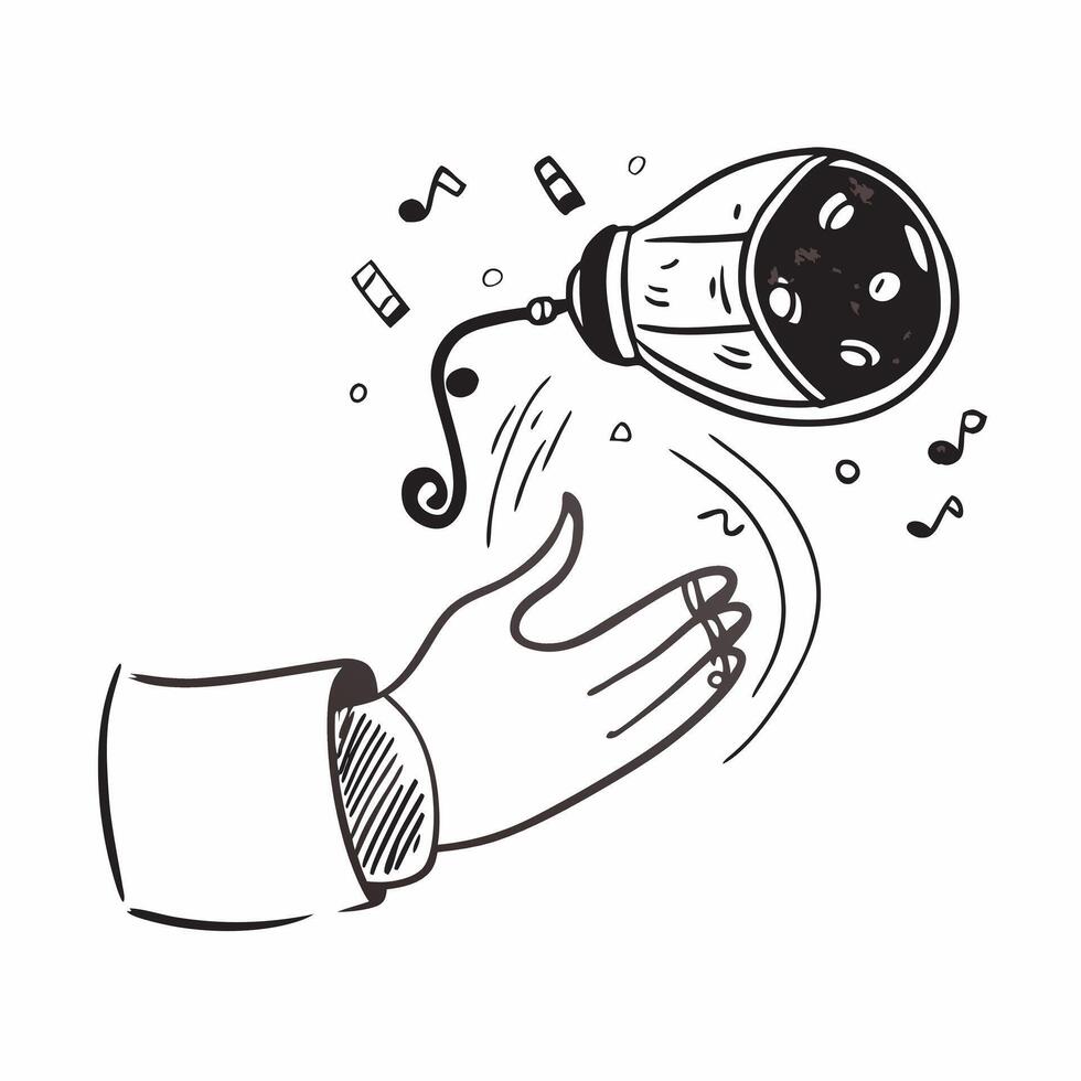 Person with Magic Microphone and Floating Music Notes concept as A person holding a magic microphone with floating music notes set against a blank background offering space for tex Cleans vector