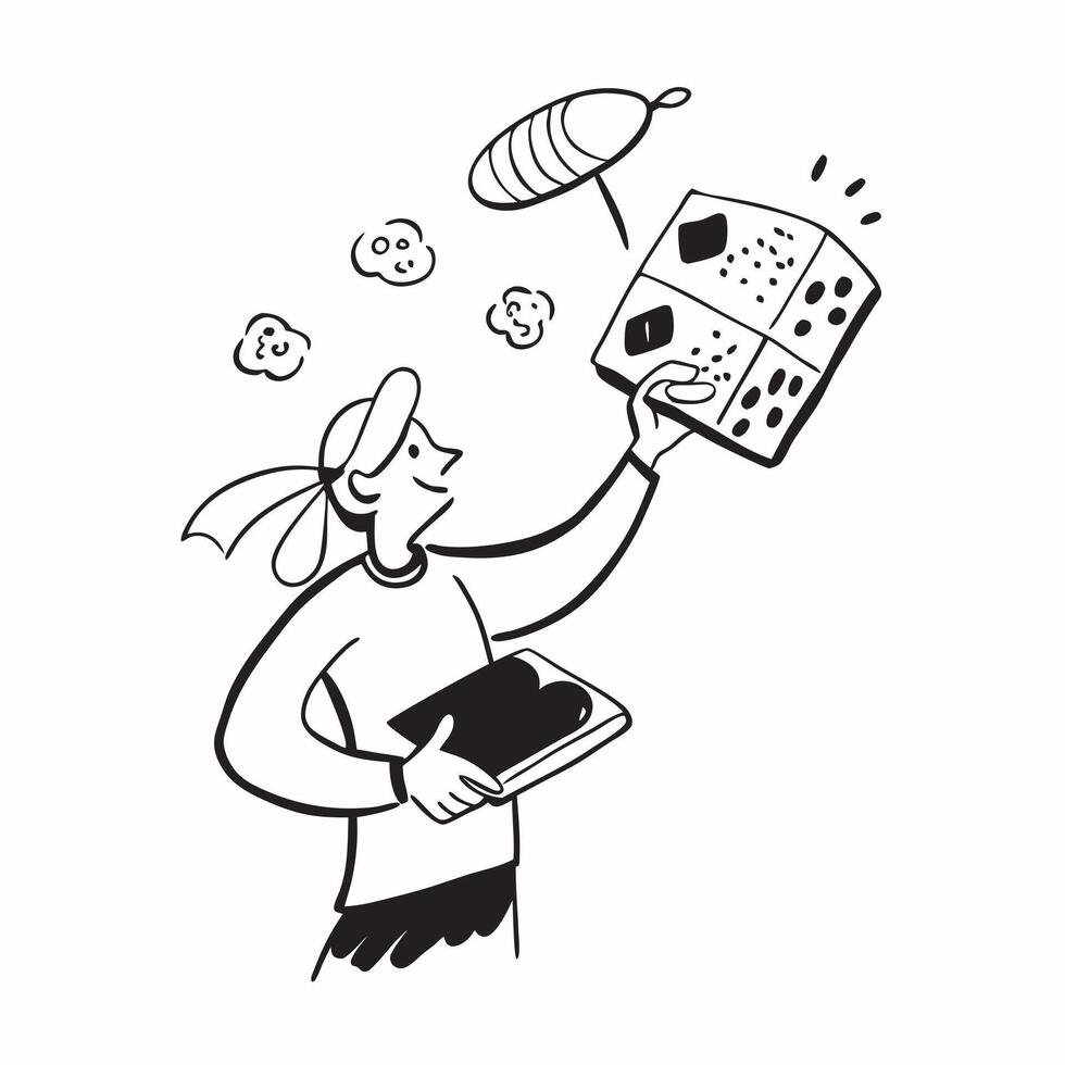 Person with Magic Paintbrush and Floating Color Palettes concept as A person holding a magic paintbrush with floating color palettes set against a Cleans background providing space Cleans vector