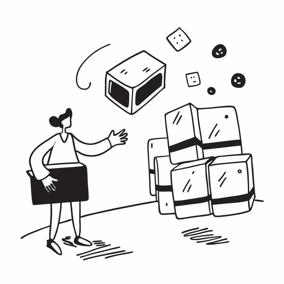 Person with Magic Delivery Van and Packages concept as A person standing next to a magic delivery van with floating packages set against a Cleans background offering space for text Cleans vector