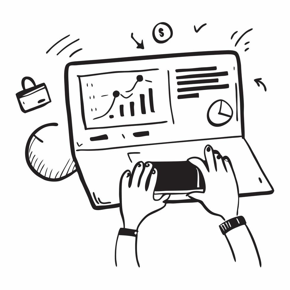 Person with Laptop and Charts for Financial Service concept as A person using a laptop with charts set against a Cleans background offering space for text or graphics symbolizing ef Cleans vector
