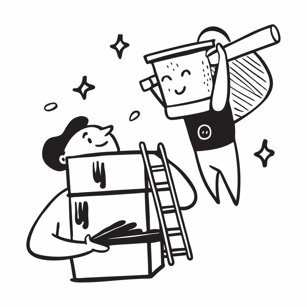 Person with Ladder and Paint Can for Home Painting Service concept as A person holding a ladder and paint can set against a Cleans background offering space for text or graphics sym Cleans Set 2 vector