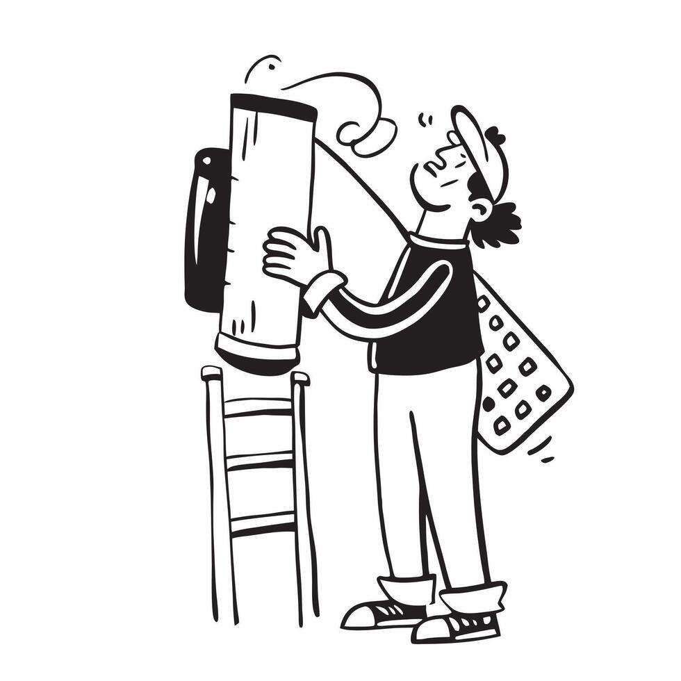 Person with Ladder and Paint Can for Home Painting Service concept as A person holding a ladder and paint can set against a Cleans background offering space for text or graphics sym Cleans vector