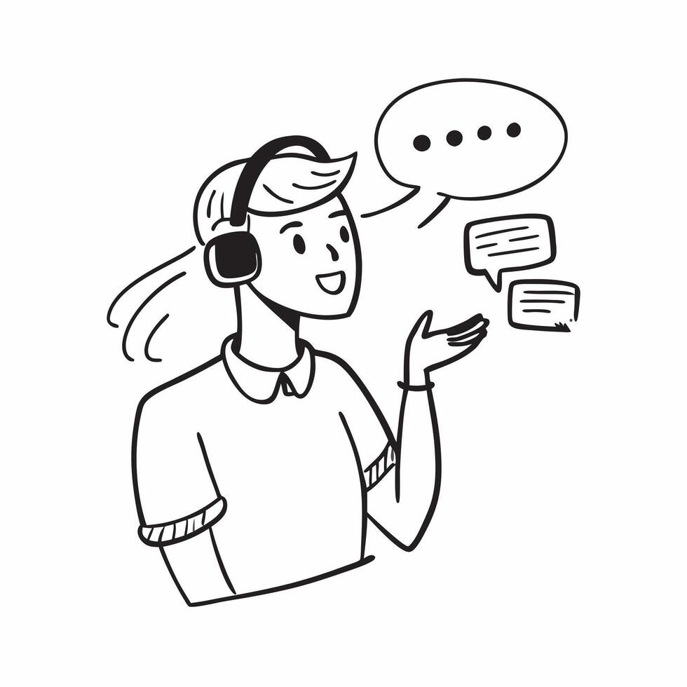 Person with Headset and Excellent Customer Communication concept as A person wearing a headset and communicating with customers set against a blank background with ample space for Cleans vector