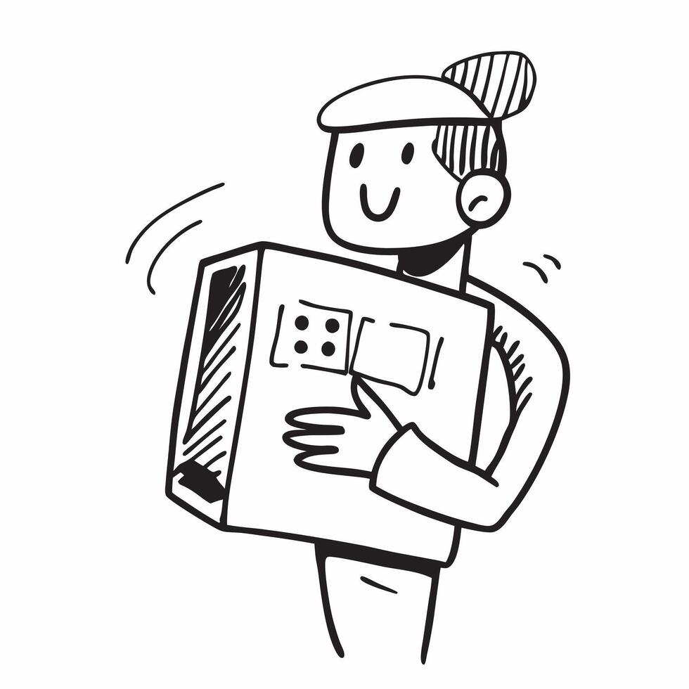 Person with Delivery Box and Smiling Customer Service concept as A person holding a delivery box with a bright smile set against a Cleans background offering space for text or graph Cleans Set 2 vector