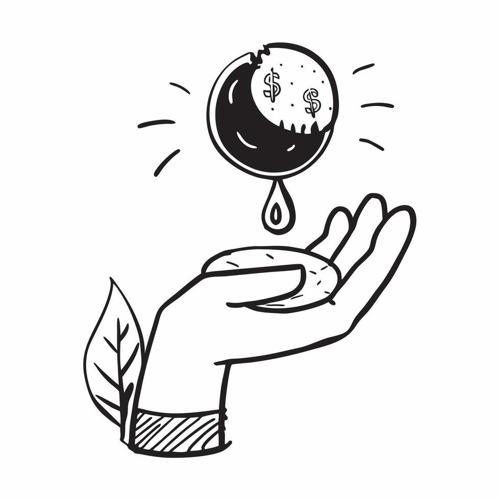 Person with Green Coin and Water Drop concept as A person holding a green coin and a water drop with a Cleans background offering ample space for text or graphics symbolizing financ Cleans vector