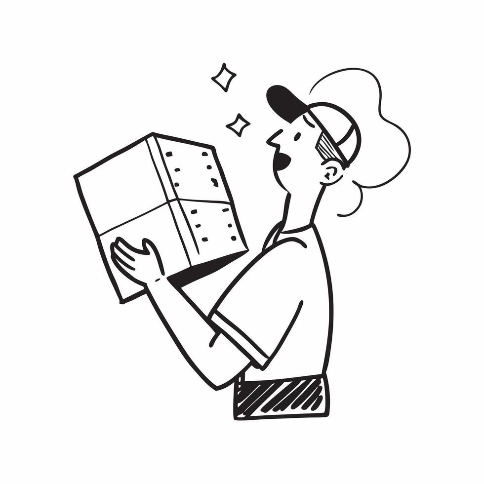 Person with Delivery Box and Clipboard for Courier Service concept as A person holding a delivery box and clipboard set against a Cleans background offering ample space for text or Cleans vector