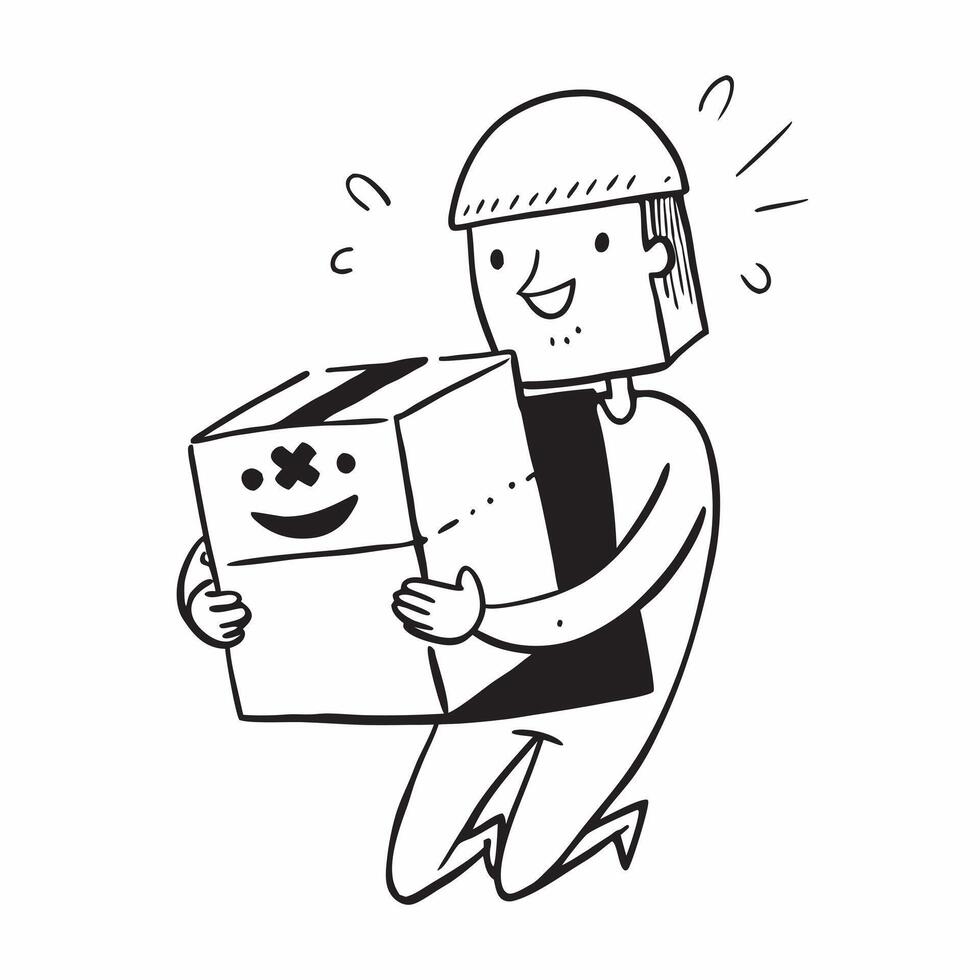 Person with Delivery Box and Smiling Customer Service concept as A person holding a delivery box with a bright smile set against a Cleans background offering space for text or graph Cleans vector