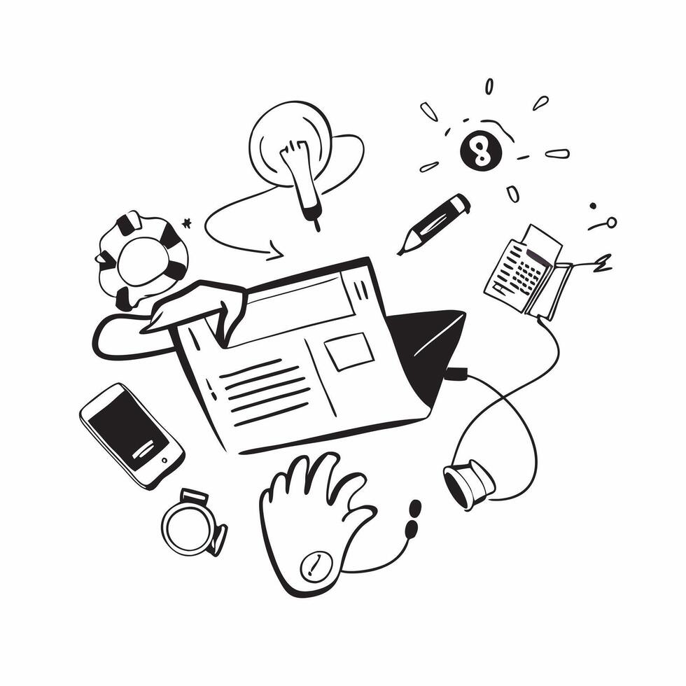 Person with Computer and Office Supplies for IT Service concept as A person using a computer with office supplies around set against a blank background providing space for text or Cleans Set 2 vector