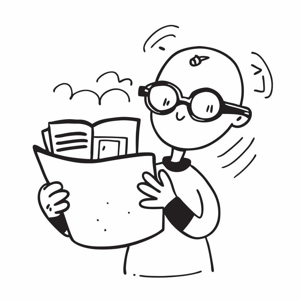 Person with Book and Reading Glasses for Library Service concept as A person holding a book and wearing reading glasses set against a Cleans background offering space for text or gr Cleans Set 2 vector