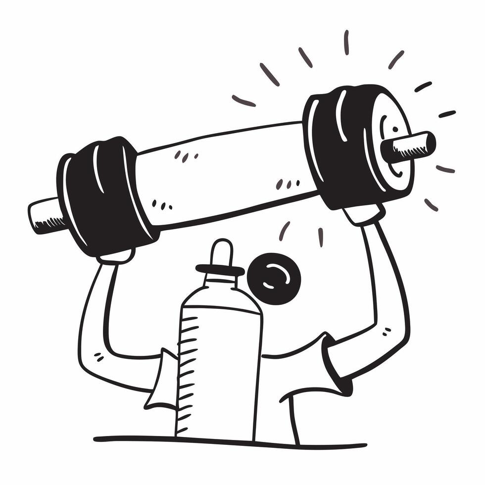 Person with Barbell and Water Bottle for Fitness Service concept as A person holding a barbell and water bottle set against a Cleans background offering ample space for text or grap Cleans vector