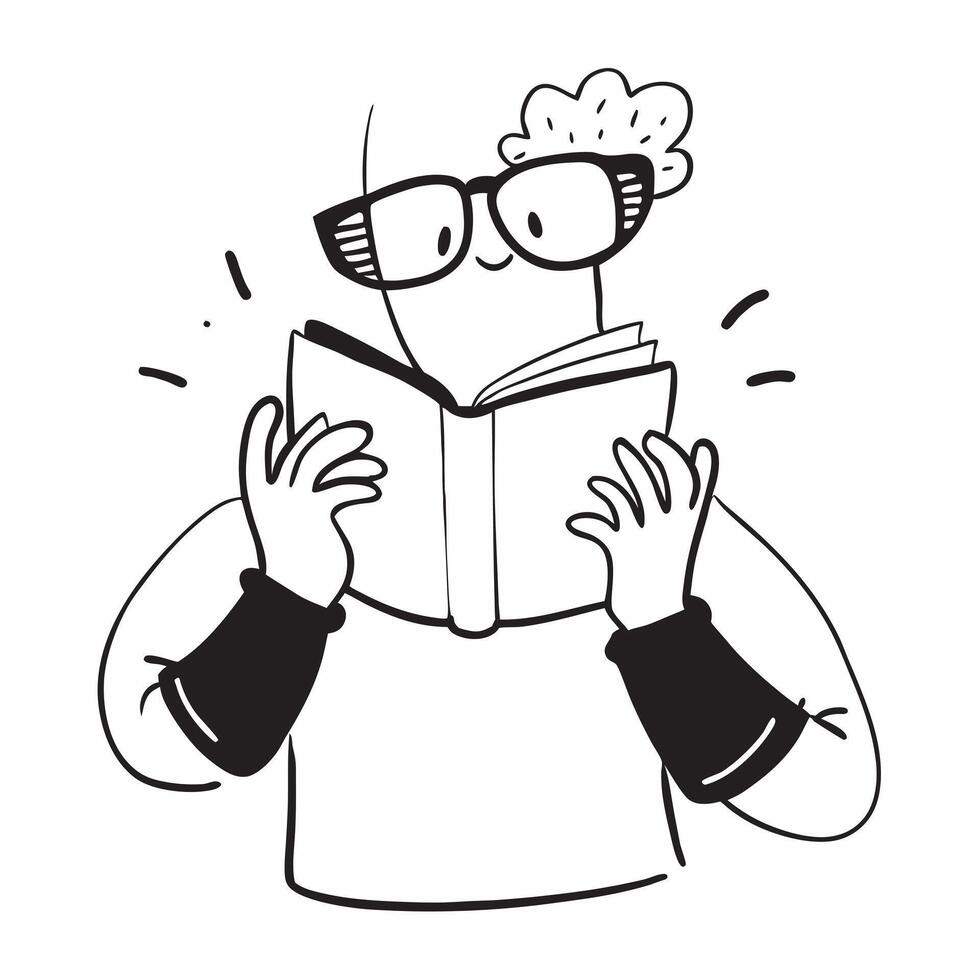 Person with Book and Reading Glasses for Library Service concept as A person holding a book and wearing reading glasses set against a Cleans background offering space for text or gr Cleans vector