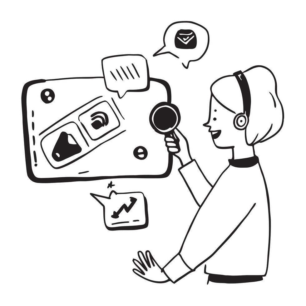 Person with a tablet and voice search icons overlay symbolizing voice search marketing with copy space concept as A person intertwined with a tablet and voice search icons represe Cleans vector