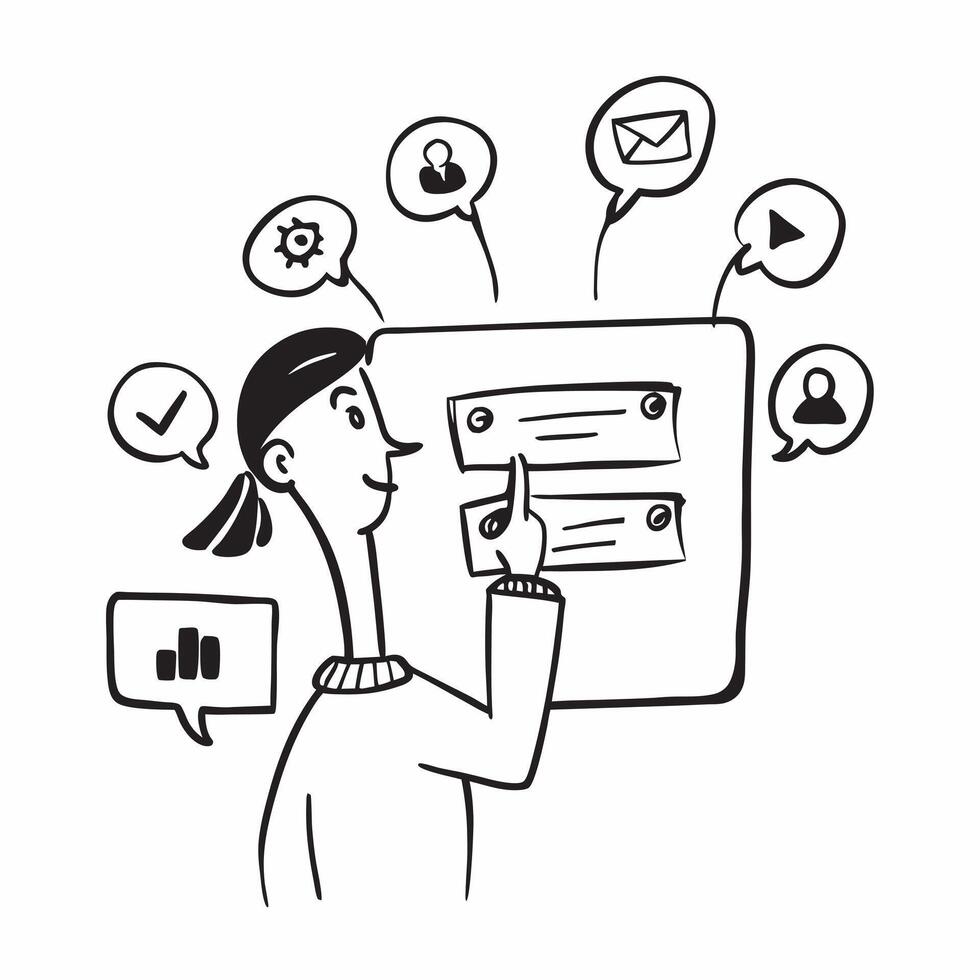 Person with a tablet and influencer icons overlay symbolizing influencer marketing with copy space concept as A person intertwined with a tablet and influencer icons representing Cleans vector