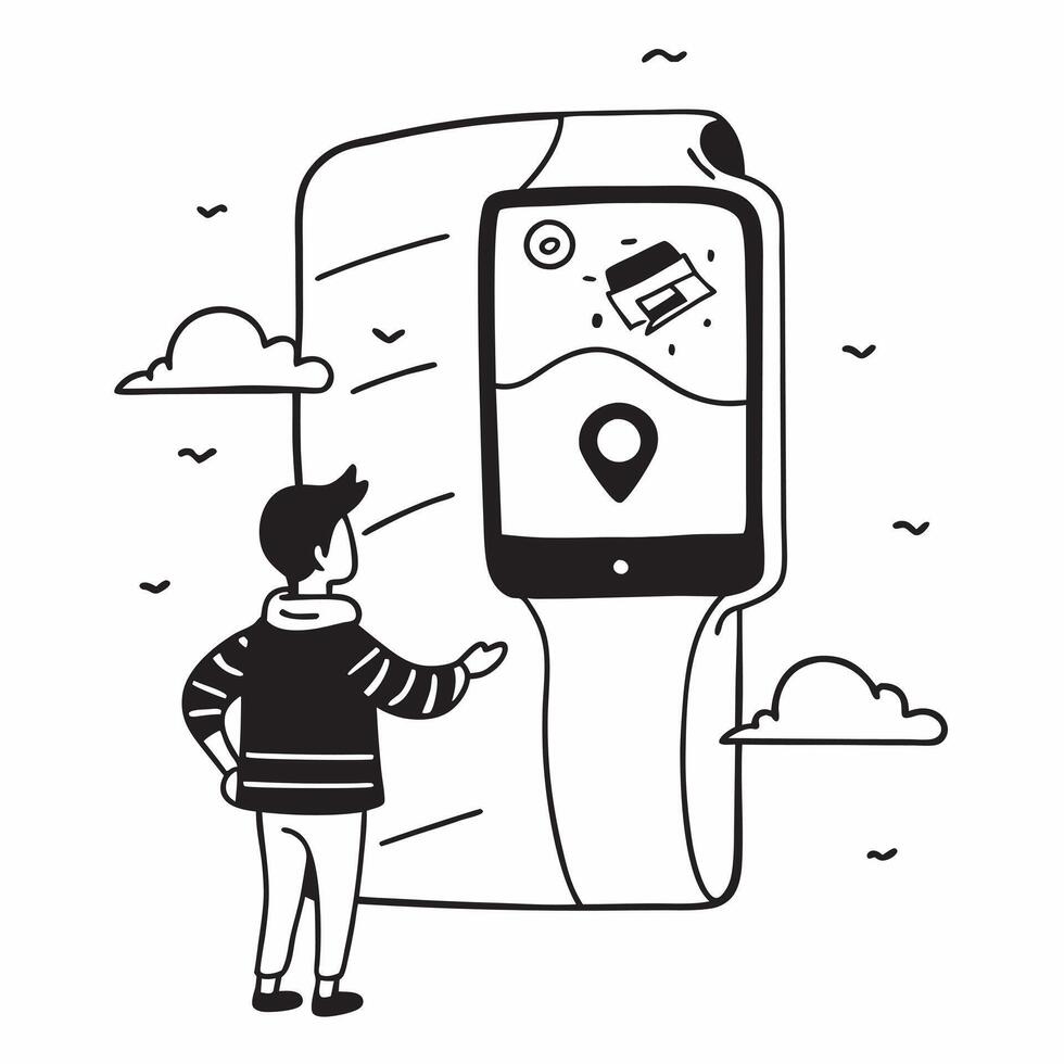Person with a smartwatch coastal road and travel planner overlay symbolizing tech assisted coastal journeys with copy space concept as A person intertwined with a smartwatch coast Cleans vector