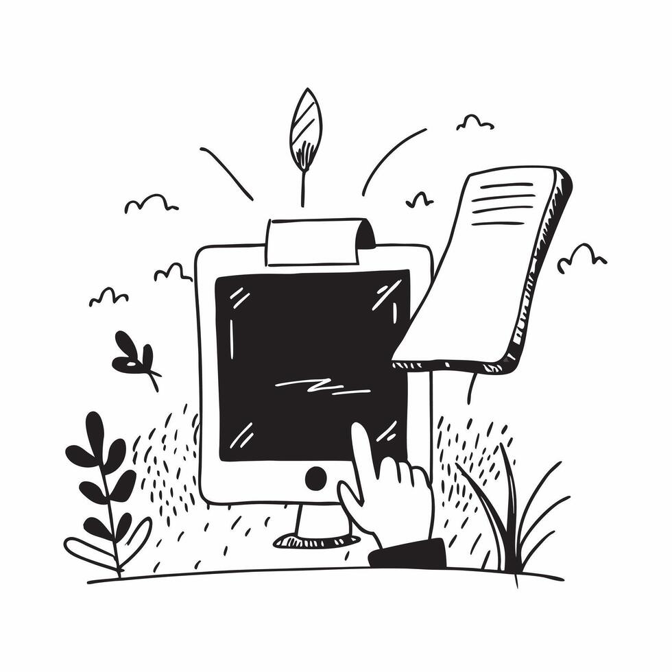 Person with a portable desk countryside and mobile hotspot overlay symbolizing countryside remote work with copy space concept as A person intertwined with a portable desk country Cleans vector