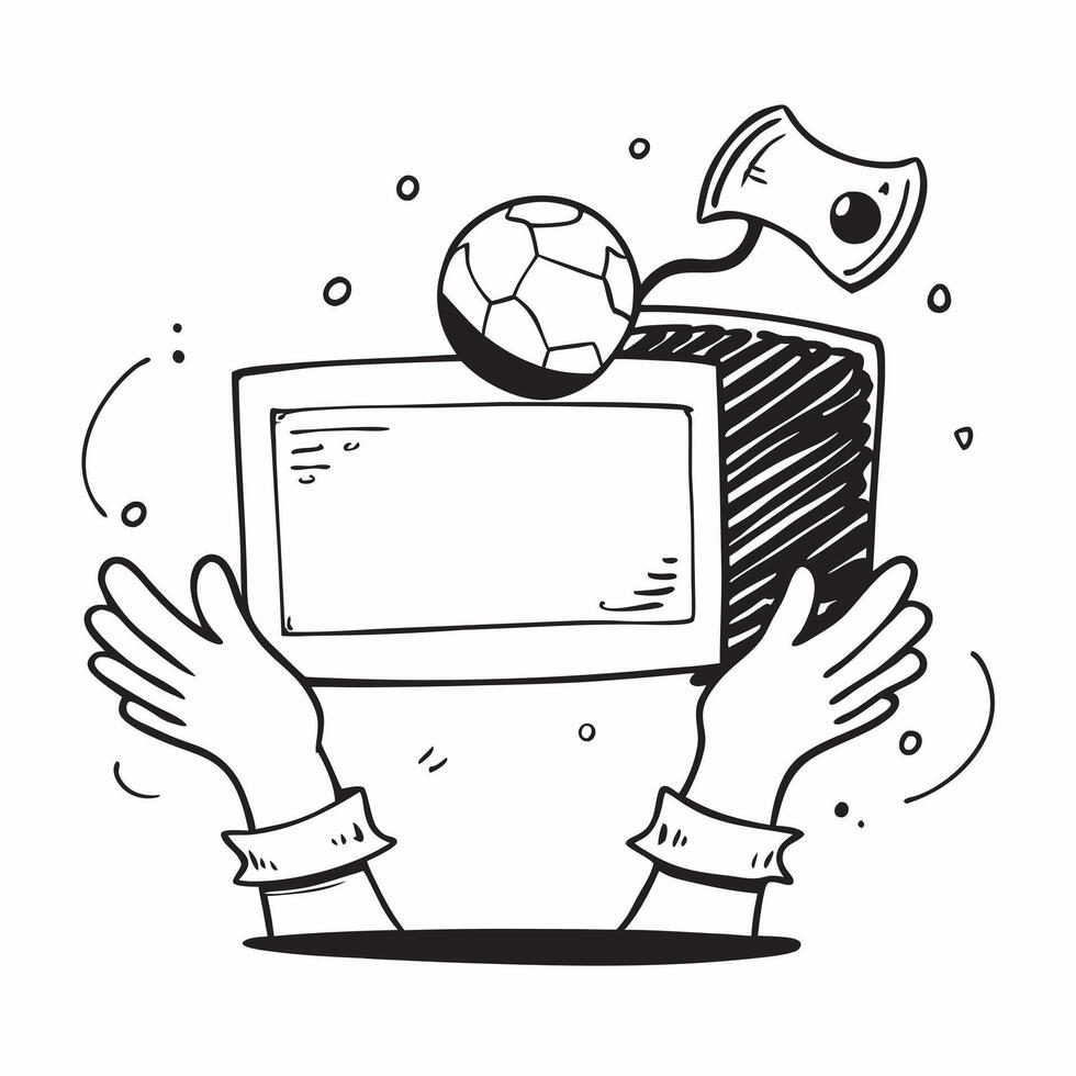 Person with a football and TV overlay symbolizing Thanksgiving sports traditions with copy space concept as A person intertwined with a football and TV representing the tradition Cleans vector