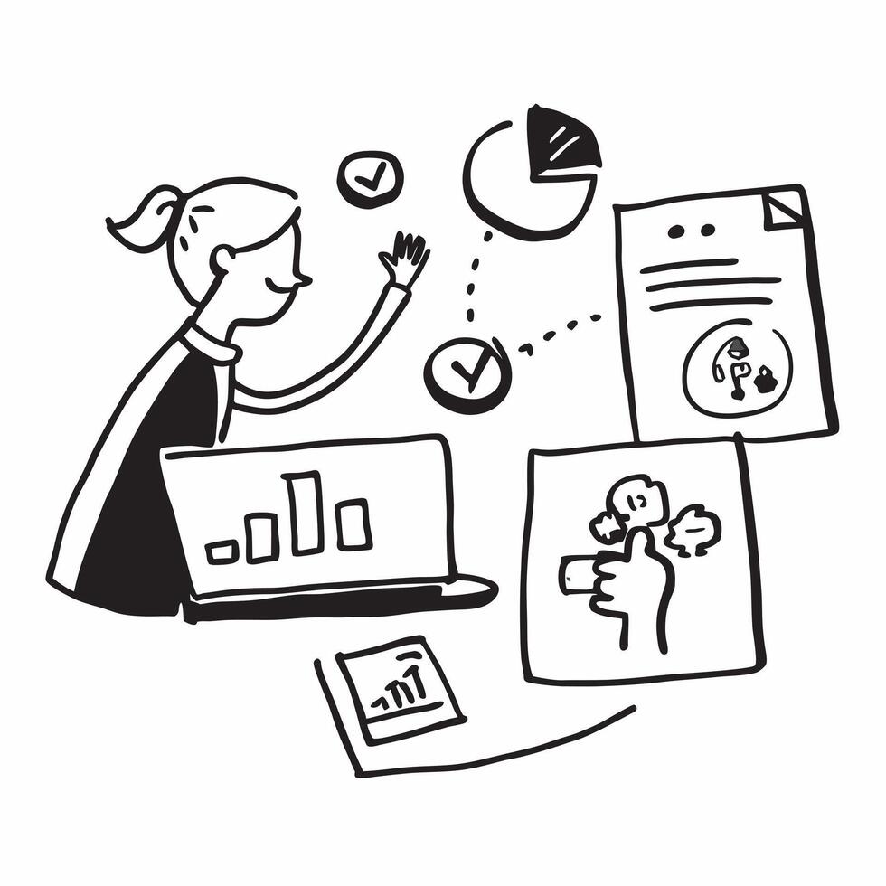 Person with a laptop and data visualization icons overlay symbolizing data visualization in marketing with copy space concept as A person intertwined with a laptop and data visual Cleans vector