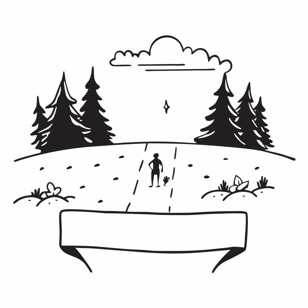 Person walking a trail through the forest with a dog with copy space concept as A person walking a trail through the forest with a dog symbolizing freedom companionship and nature Cleans vector