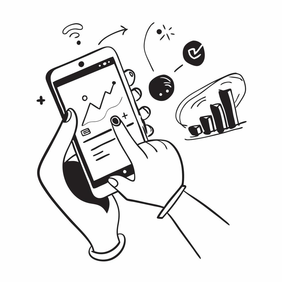 Person Using Mobile App for Investment Tracking concept as A person using a mobile app for tracking investments on their smartphone with a Cleans background providing space for text Cleans vector