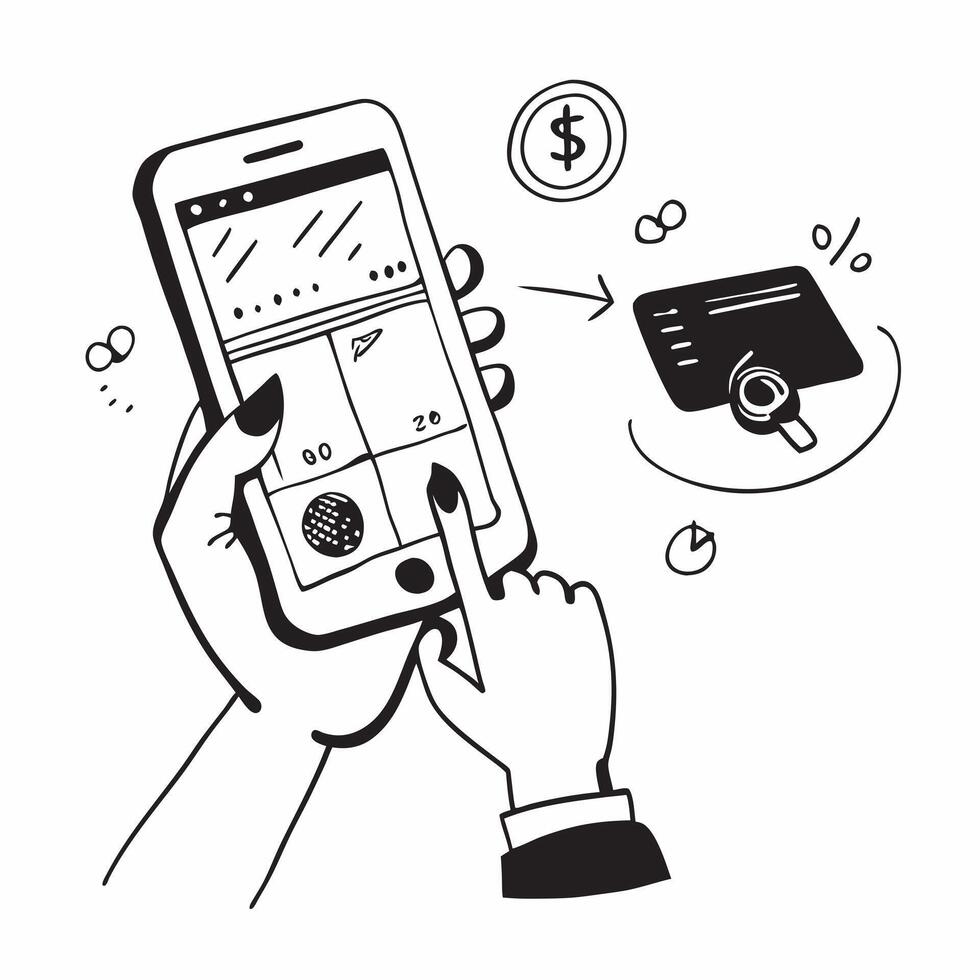 Person Using Finance App for Expense Insights concept as A person using a finance app for gaining insights into expenses on their smartphone with a plain background offering space Cleans vector