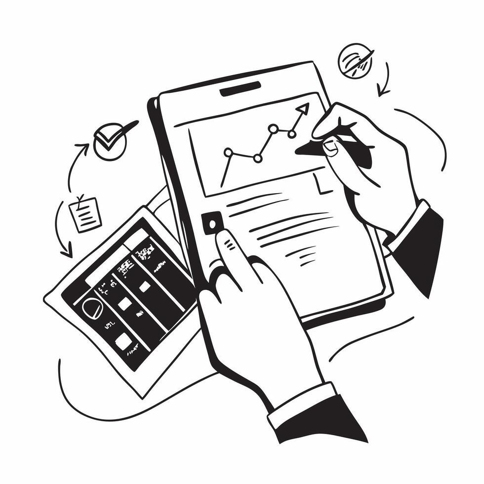 Person Using Financial Planner on Tablet concept as A person using a financial planner app on a tablet with a Cleans background providing ample space for text or graphics representi Cleans vector