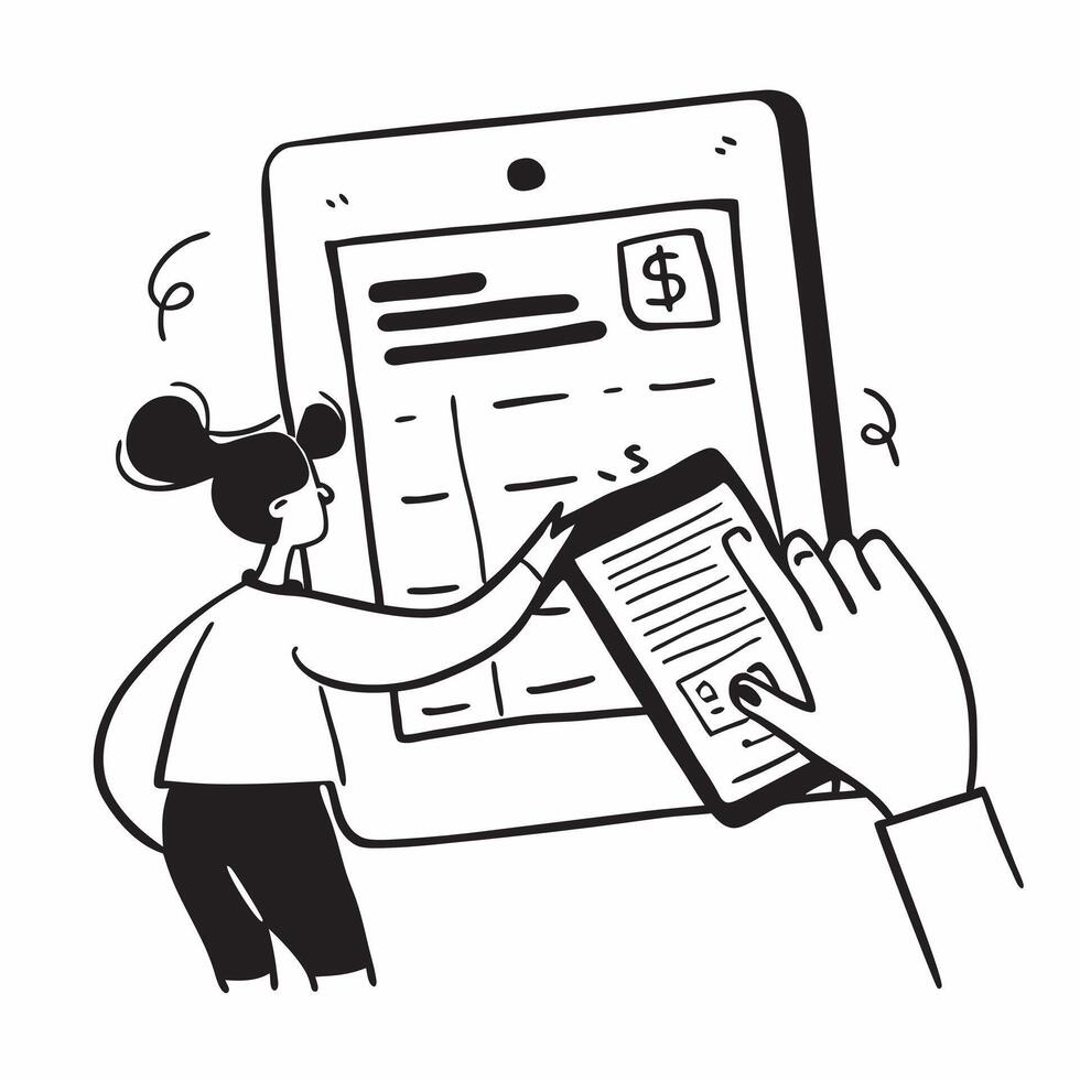 Person Using Budget Planner on Tablet concept as A person using a budget planner app on a tablet with a Cleans background providing ample space for text or graphics symbolizing budg Cleans vector