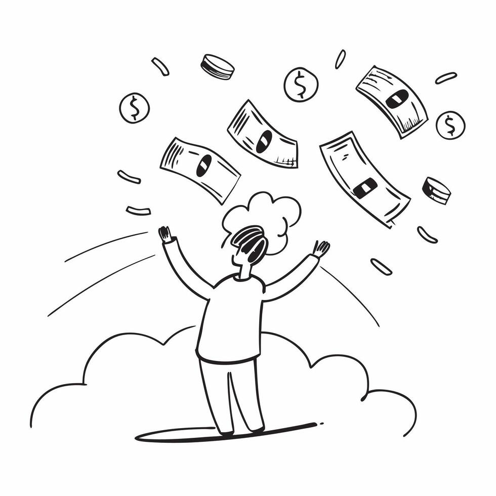 Person Surrounded by Money Clouds concept as A person surrounded by clouds of money with a plain background providing ample space for text or graphics symbolizing abundance and fin Cleans vector