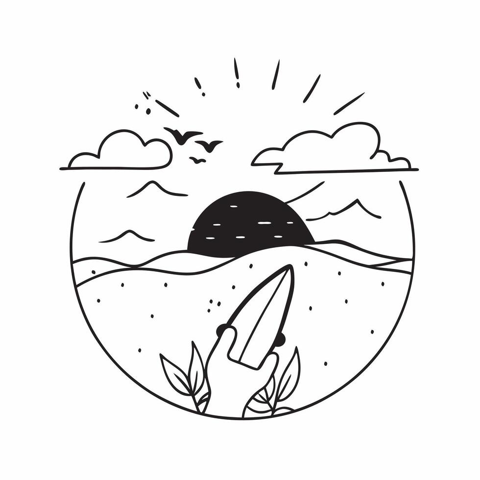 Person holding a surfboard on a beach at sunset with copy space concept as A person holding a surfboard on a beach at sunset symbolizing freedom adventure and the spirit of the oc Cleans vector