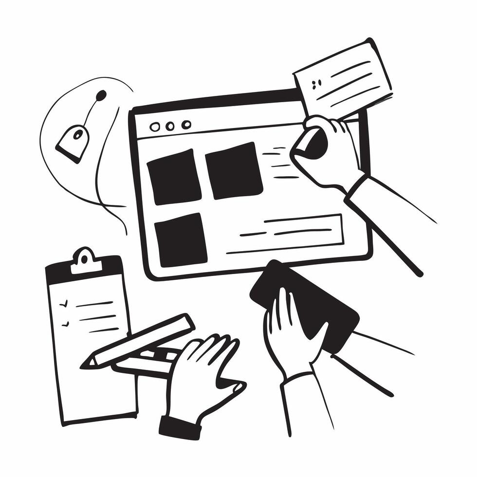 Person collaborating on a project with sticky notes and a tablet with copy space concept as A person collaborating on a project with sticky notes and a tablet symbolizing exciting Cleans vector