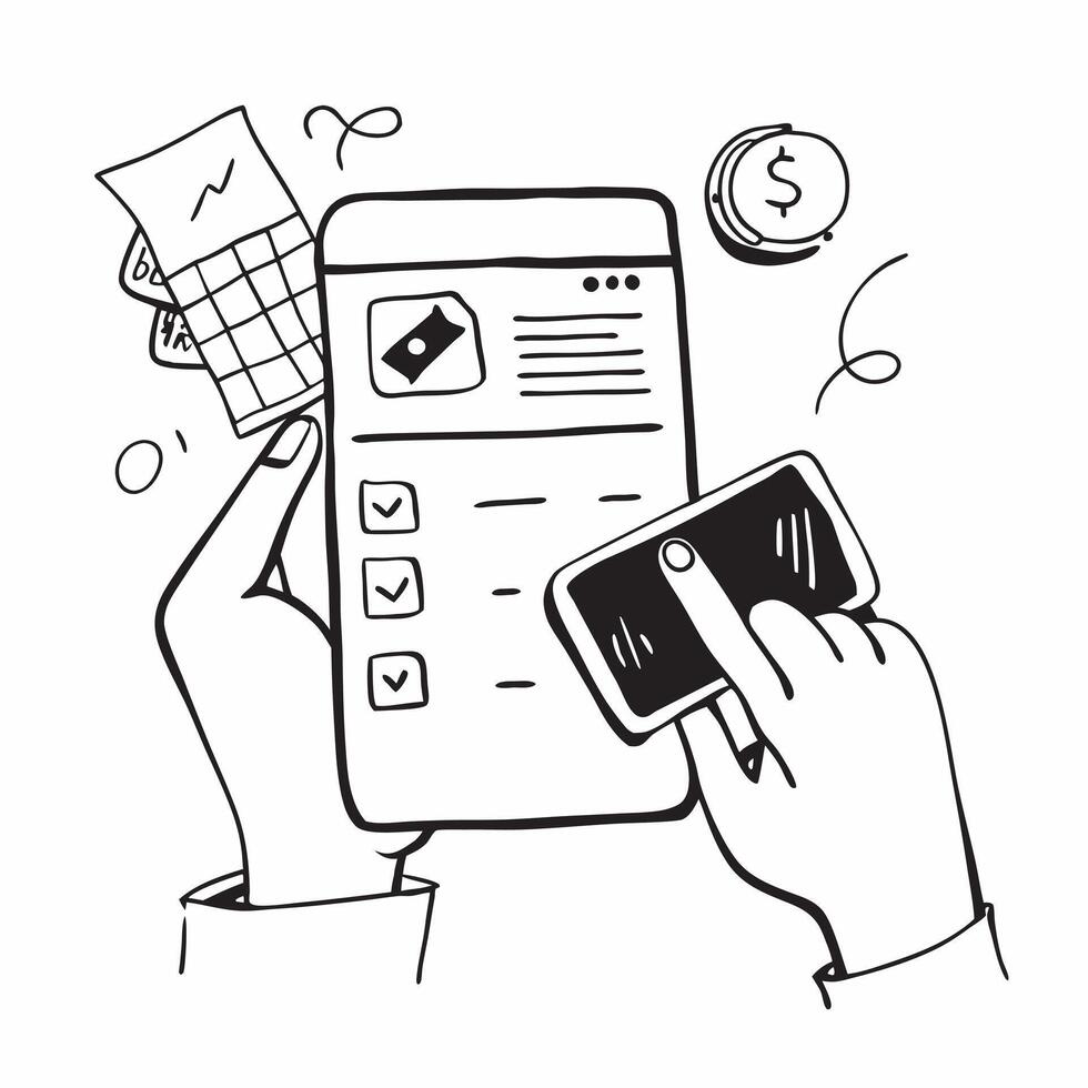 Person Analyzing Budget on Mobile App concept as A person analyzing their budget on a mobile finance app with a plain background offering ample copy space for text or graphics symb Cleans vector