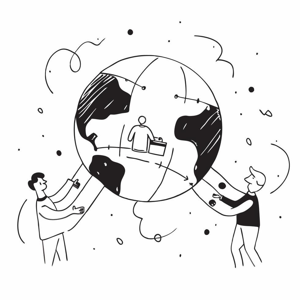 People with Watercolor Earth and Technology Integration concept as A group of people integrating technology with a watercolor earth model set against a whimsical background offerin Cleans Set 5 vector
