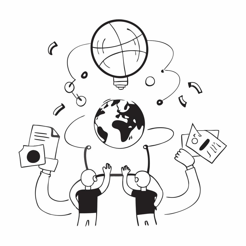 People with Watercolor Earth and Service Mind Projects concept as A group of people developing service mind projects with a watercolor earth model set against a dreamy background o Cleans Set 4 vector