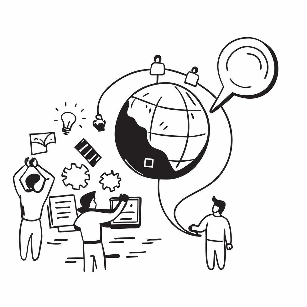 People with Watercolor Earth and Technology Integration concept as A group of people integrating technology with a watercolor earth model set against a whimsical background offerin Cleans Set 8 vector