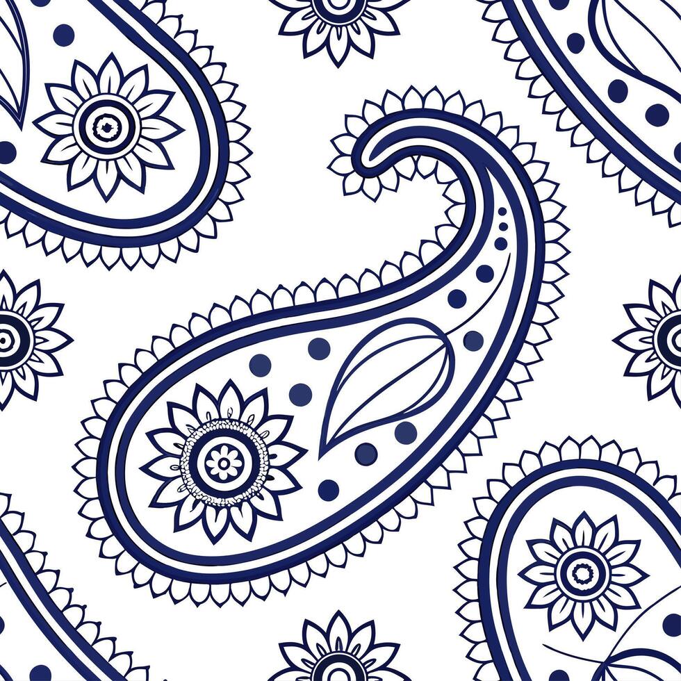 Persian paisleys and geometric patterns seamless tile pattern with rich blue hues concept as Rich blue hues highlight Persian paisleys intertwined with geometric patterns in seamle Cleans vector