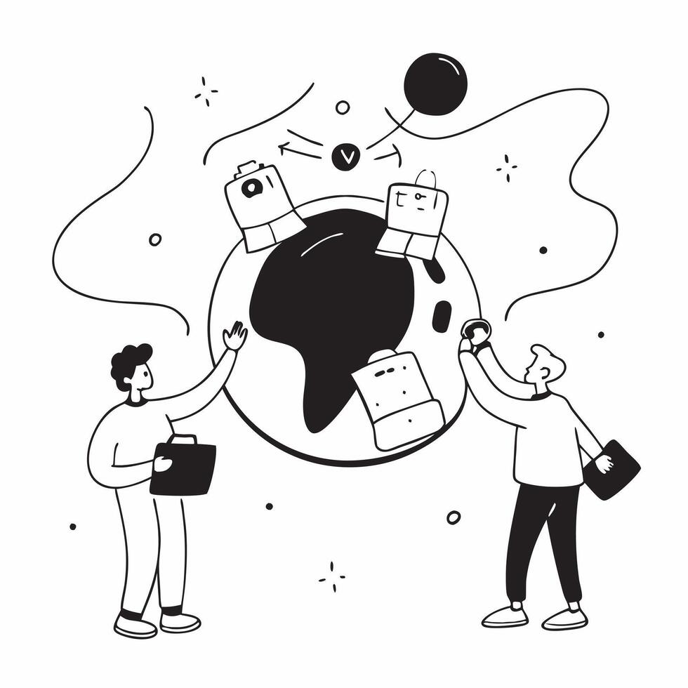 People with Watercolor Earth and Technology Integration concept as A group of people integrating technology with a watercolor earth model set against a whimsical background offerin Cleans Set 3 vector