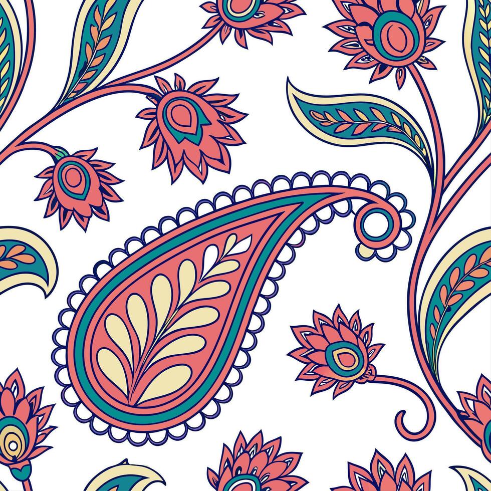 Persian floral patterns and paisleys seamless tile design with rich colors concept as Rich colors highlight Persian floral patterns intertwined with paisleys in seamless tile desig Cleans vector