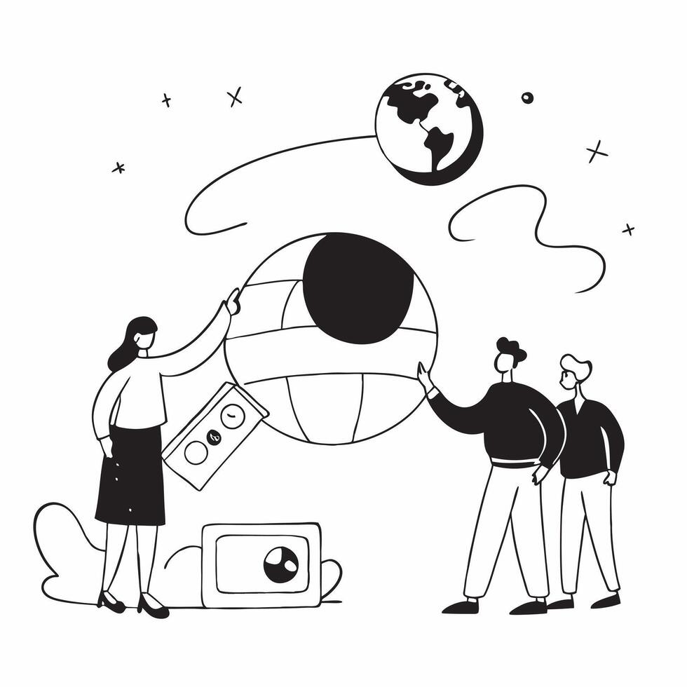People with Watercolor Earth and Digital Service Solutions concept as A group of people discussing digital service solutions with a watercolor earth model set against a dreamy back Cleans Set 4 vector