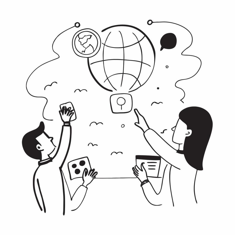 People with Watercolor Earth and Digital Service Solutions concept as A group of people discussing digital service solutions with a watercolor earth model set against a dreamy back Cleans Set 7 vector