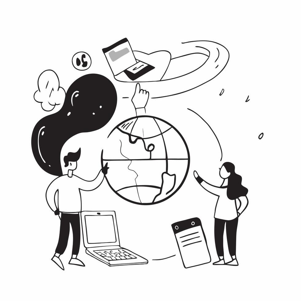 People with Watercolor Earth and Digital Service Solutions concept as A group of people discussing digital service solutions with a watercolor earth model set against a dreamy back Cleans Set 2 vector