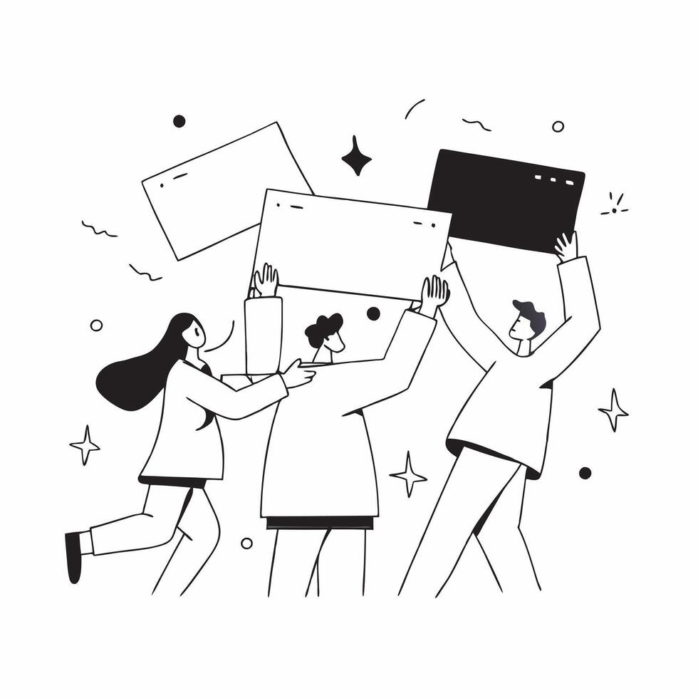 People with Sparkling Presentation Boards and Joyful Expressions concept as A group of people using sparkling presentation boards with joyful expressions set against a whimsical ba Cleans Set 2 vector