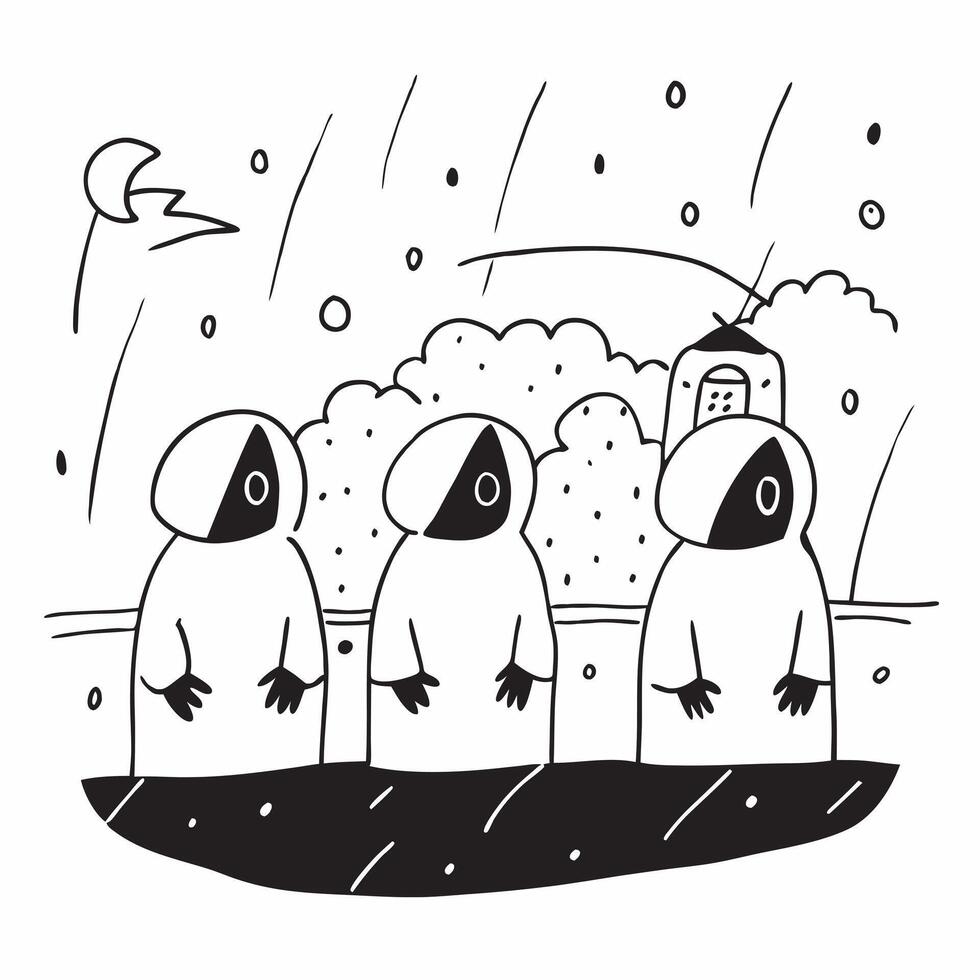 People with Rain Ponchos and Street Performers concept as A group of people in rain ponchos watching street performers in the rain set against a whimsical background offering ample Cleans vector