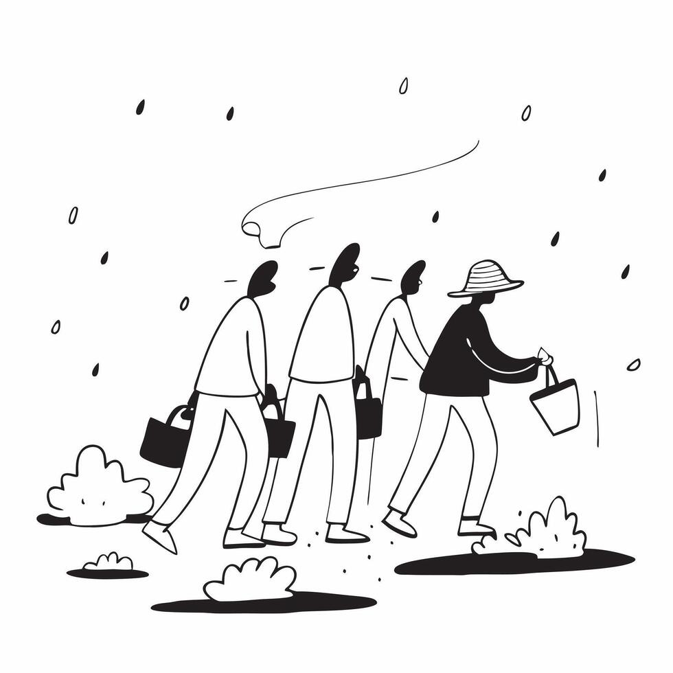People with Rain Boots and Dog Walks concept as A group of people in rain boots walking dogs during a rain shower set against a dreamy background offering ample space for text or g Cleans vector