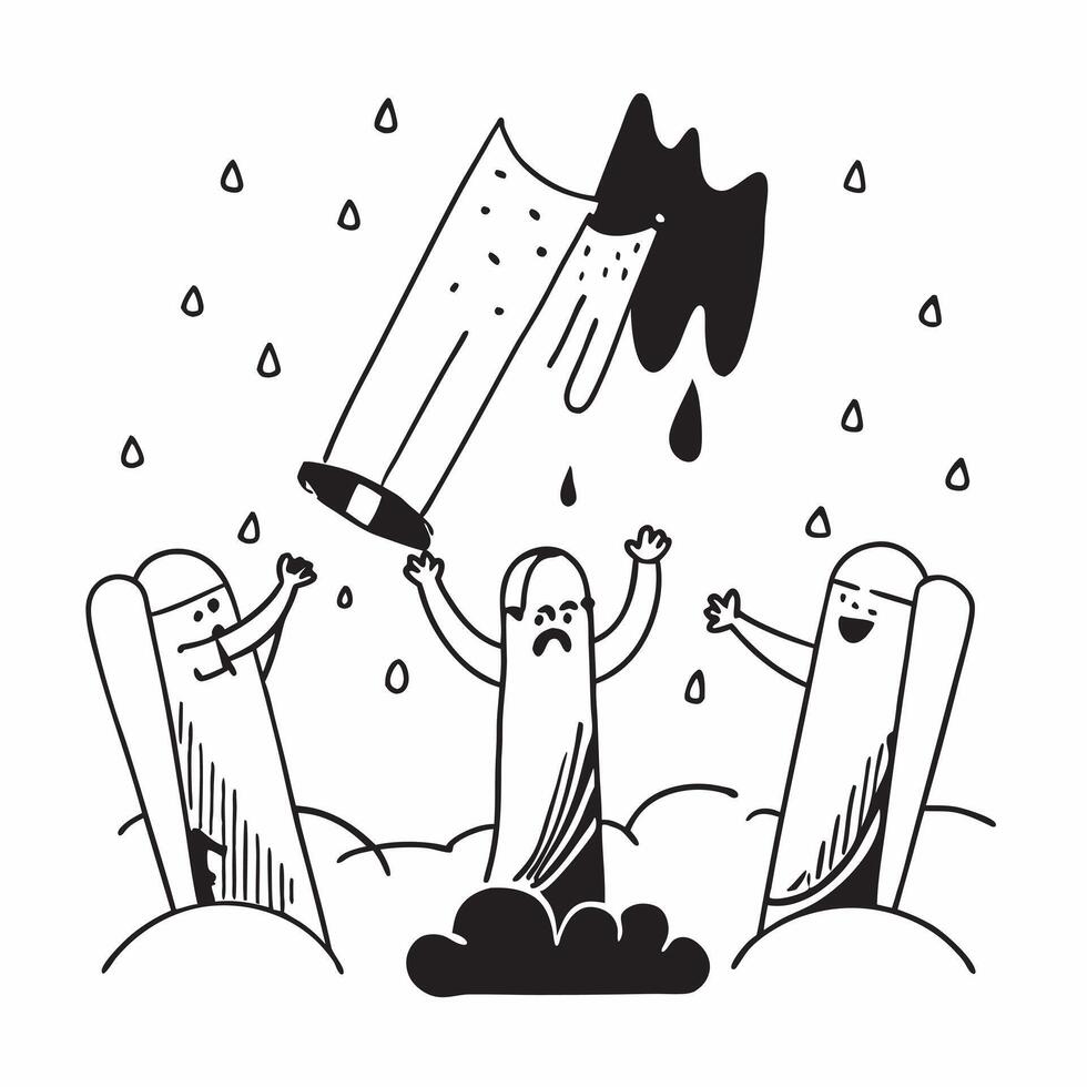 People with Rain Boots and Outdoor Festivals concept as A group of people in rain boots enjoying outdoor festivals during a rain shower set against a dreamy background offering amp Cleans vector