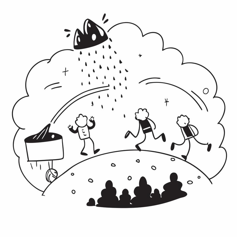 People with Rain Boots and Hiking Trails concept as A group of people in rain boots hiking through trails during a rain shower set against a dreamy background offering ample space Cleans vector