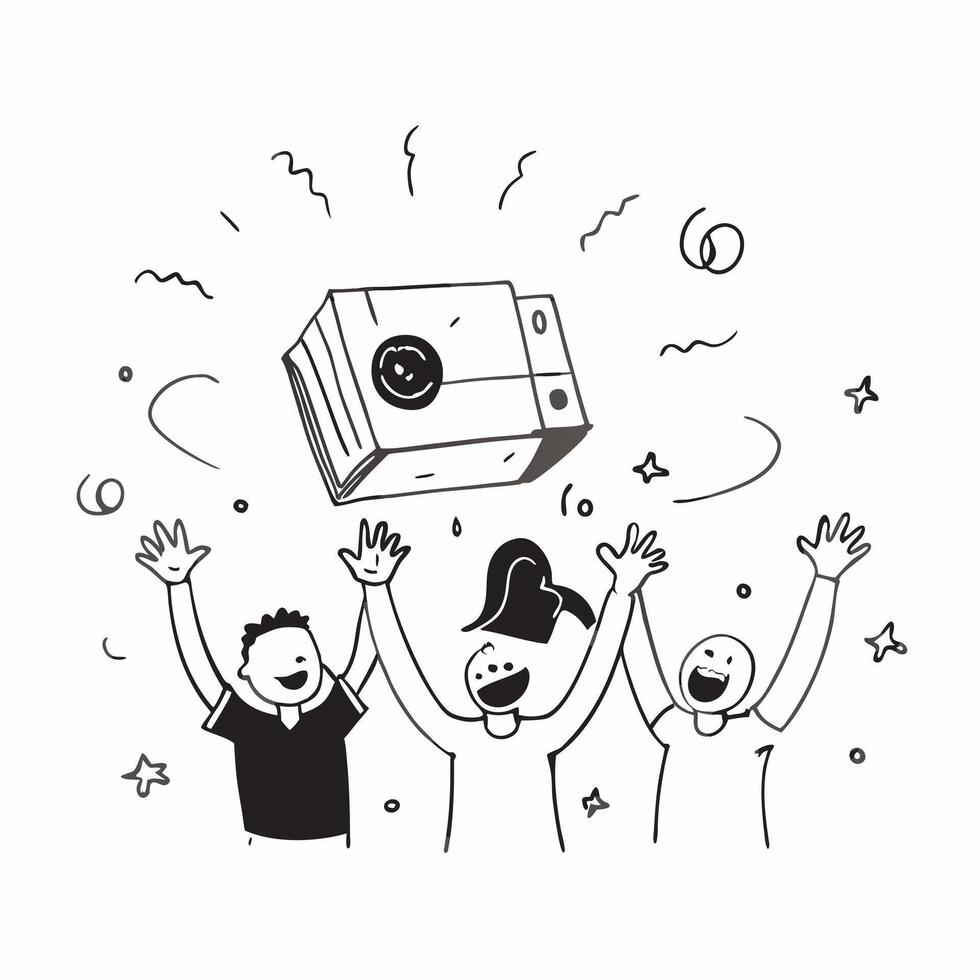 People with Magical Safes and Happy Faces concept as A group of people with magical safes and happy faces set against a fantastical background offering ample space for text or grap Cleans vector