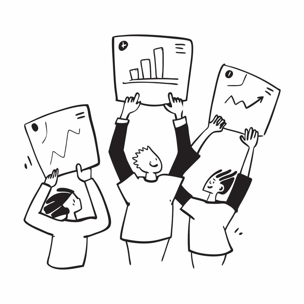 People with Glowing Performance Charts and Joyful Expressions concept as A group of people holding glowing performance charts with joyful expressions set against a dreamy backgroun Cleans vector