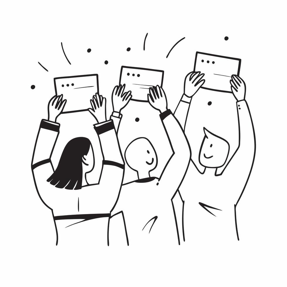 People with Glowing Review Notes and Joyful Expressions concept as A group of people holding glowing review notes with joyful expressions set against a fantastical background offer Cleans vector
